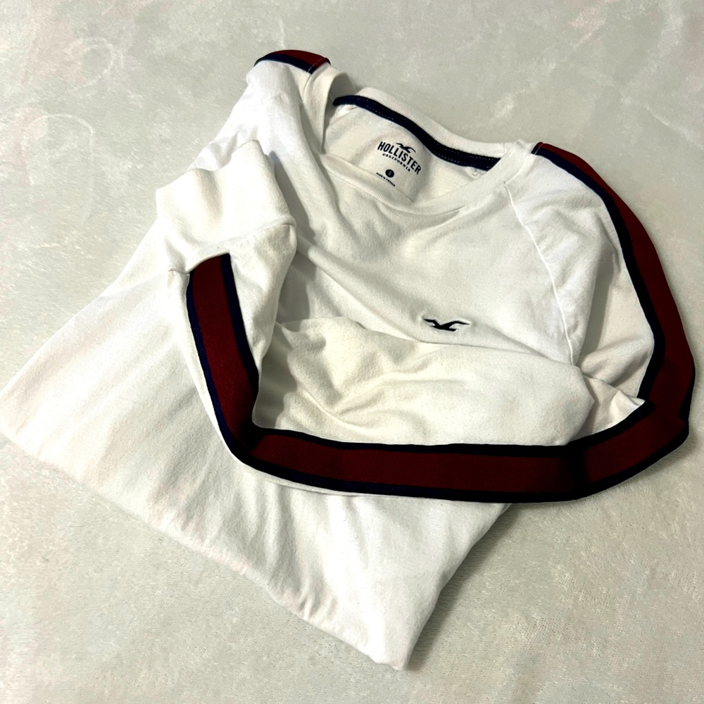 Men Fashion white long sleeve stripe T-shirt by Hollister size Small